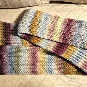 Hand Knit Multicolor Scarf 🌟 all Natural Fibers *Extra Long* 82"